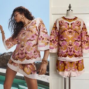 $900 Zimmermann Acadian Paisley Linen Tunic Shorts Set
